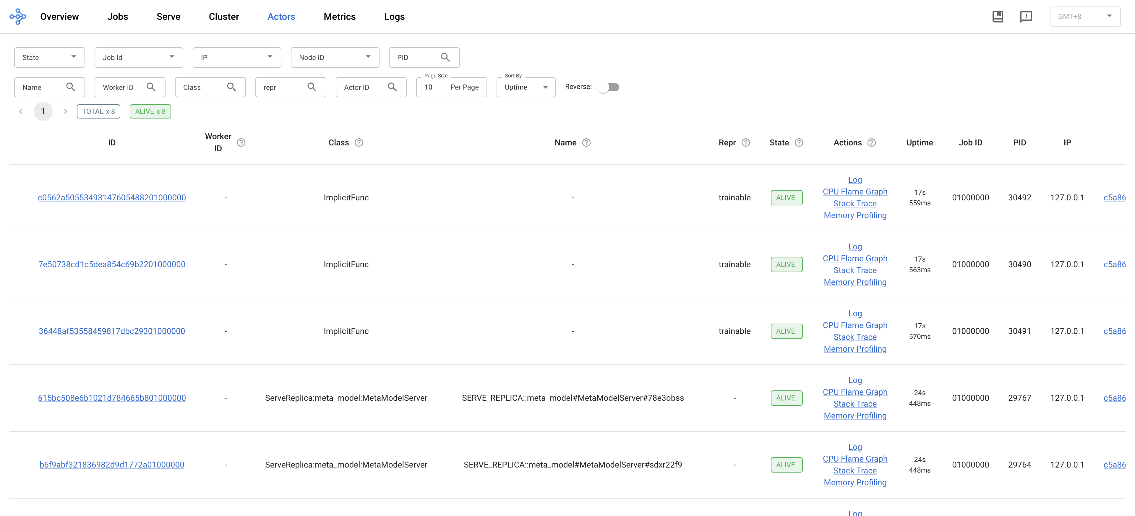 Ray Dashboard Actors