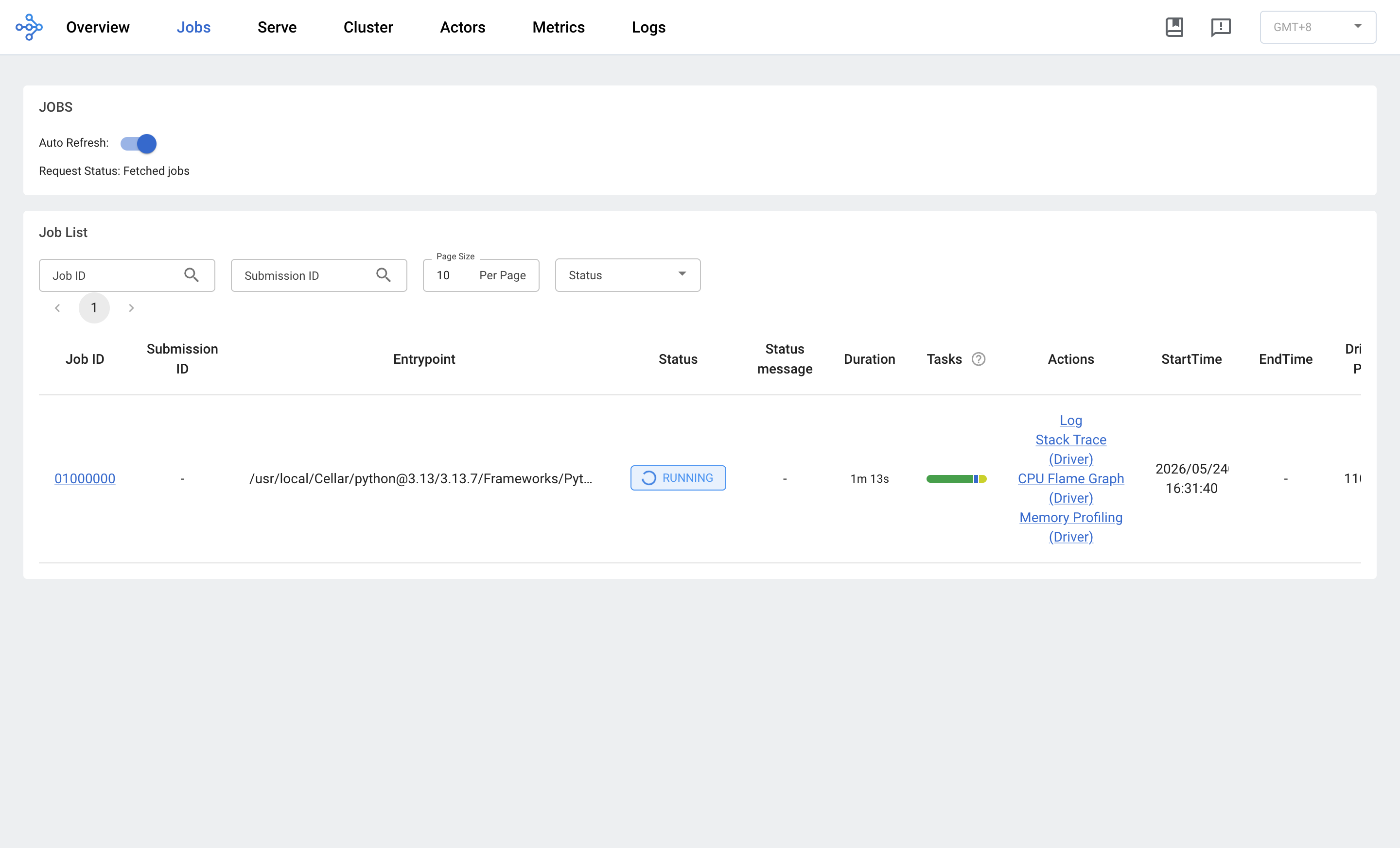 Ray Dashboard Jobs